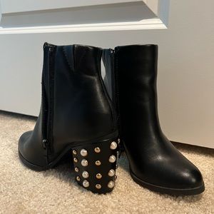Express black booties with pearl heels